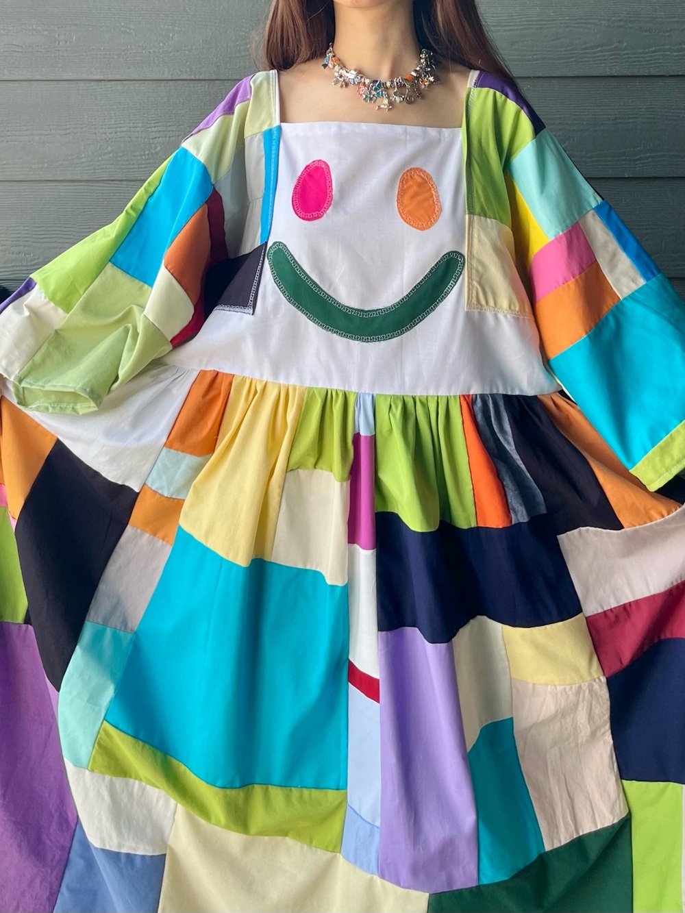 HAPPY FACE SAD FACE | Handmade Quilt  Patchwork Moody Dress SKU 08211